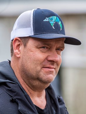 Trainer Doug O’Neill keep a close eye on his charge Hot Rod Charlie at Belmont Park Thursday June 3, 2021 in Elmont, N.Y.  . 