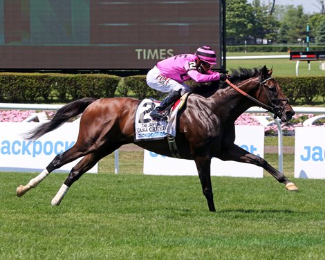 Casa Creed with Junior Alvarado win the 38th Running of the Jaipur (GI) at Belmont Park on June 5, 2021