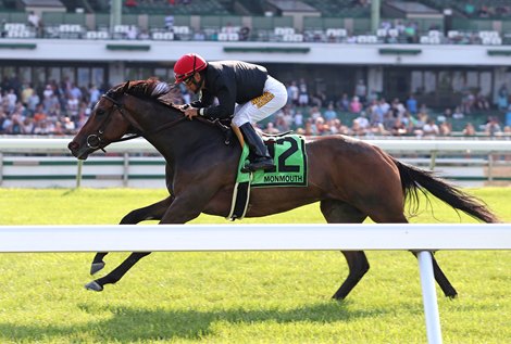 Vigilantes Way #12 with Paco Lopez riding won the $150,000 Grade III Eatontown Stakes at Monmouth Park Racetrack in Oceanport, NJ on Sunday June 20, 2021. Photo By Bill Denver/EQUI-PHOTO Vigilantes Way #12 with Paco Lopez riding won the $150,000 Grade III Eatontown Stakes at Monmouth Park Racetrack in Oceanport, NJ on Sunday June 20, 2021. Photo By Bill Denver/EQUI-PHOTO