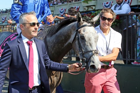 Althiqa with Mike Smith win the 28th Running of The Just A Game (GI) at Belmont Park on June 5, 2021 Althiqa with Mike Smith win the 28th Running of The Just A Game (GI) at Belmont Park on June 5, 2021
