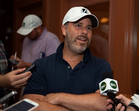 Aron Wellman after purchase of Hip 1123 filly by Into Mischief out of Cashing Tickets from Burleson Farms, agent.<br>
Scenes, people and horses at The July Sale at Fasig-Tipton near Lexington, Ky. on July 13, 2021. 