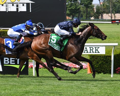 Santa Barbara wins the 2021 Belmont Oaks Invitational Stakes at Belmont Park