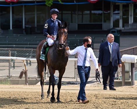 Santa Barbara wins the 2021 Belmont Oaks Invitational Stakes at Belmont Park