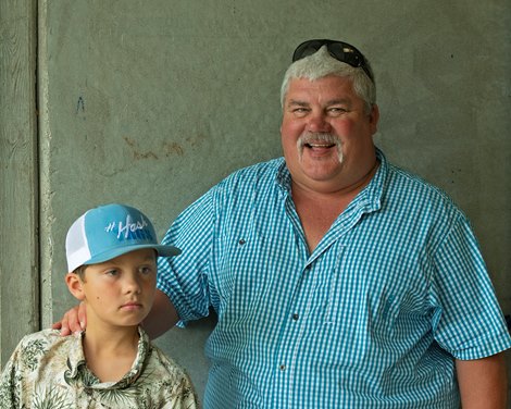 Lyn Burleson and his son Levi.<br><br />
Scenes, people and horses at The July Sale at Fasig-Tipton near Lexington, Ky. on July 10, 2021. 