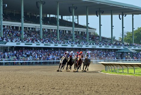 Mandaloun #3 with Florent Geroux riding won the $1,000,000 Grade I Haskell Stakes at Monmouth Park Racetrack in Oceanport, NJ on Saturday July 17, 2021.  Photo By Mark Wyville/EQUI-PHOTO