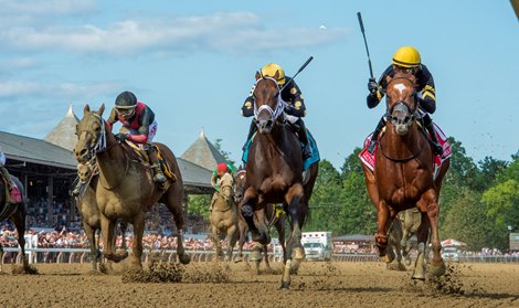 Lexitonian with jockey Jose Lezcano leads the charge to the wire and the win in the 37th running of the Vanderbilt G1 at the Saratoga Race Course Saturday July 31, 2021 in Saratoga Springs, N.Y. Photo  by Skip Dickstein/Tim Lanahan