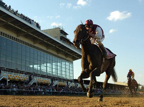 Bernardini with jockey Javier Castellano in the irons takes over the field to win the 131st running of the Preakness Stakes at Pimlico Race Course in Baltimore, Maryland May 20, 2006.