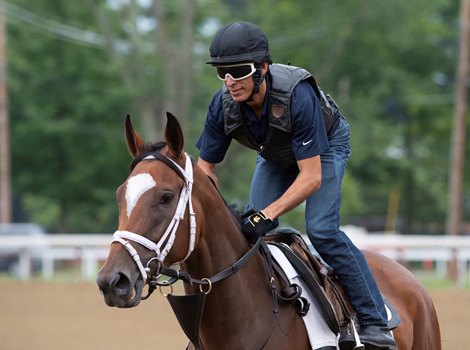 Malathaat trained by Todd Pletcher and ridden this morning by Hall of Fame jockey John Velazquez works over the main track at the Saratoga Race Course in company with Jaajel Saturday July 17, 2021 in Saratoga Springs, N.Y. in preparation for her appearance in the Coaching Club American Oaks(G1) July 24th at the Spa