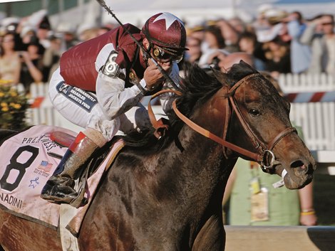 Bernardini with jockey Javier Castellano in the irons takes over the field to win the 131st running of the Preakness Stakes at Pimlico Race Course in Baltimore, Maryland May 20, 2006.