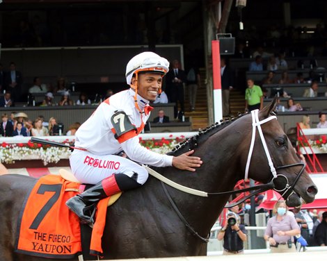 Yaupon with Ricardo Santana Jr. after winning the 42nd Running of The Forego (GI) at Saratoga on August 28, 2021. Photo By: Chad B. Harmon
