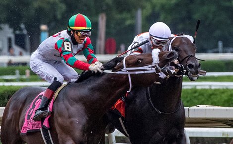 Yaupon with jockey Ricardo Santana Jr. despite being almost being savaged by Firoenze Fire wins the 42nd running od The Forego at the Saratoga Race Course Saturday Aug 28, 2021 in Saratoga Springs, N.Y.  Photo  by Skip Dickstein<br>
