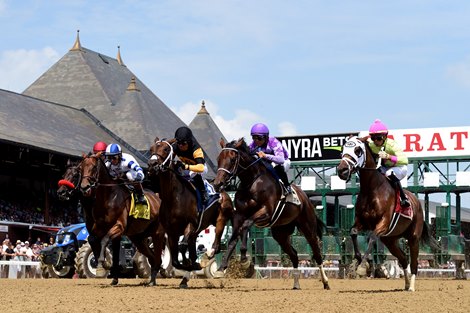 The start of the 2021 Saratoga Dew Stakes won by Dancing Kiki (#1)                        