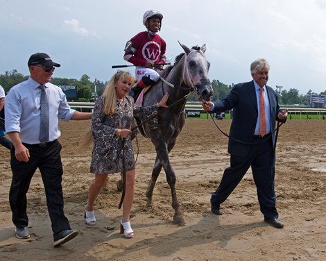 Steve Asmussen sets record., walking in with Stellar Tap <br>
Saratoga racing scenes at Saratoga in Saratoga Springs, N.Y. on Aug. 7, 2021. 