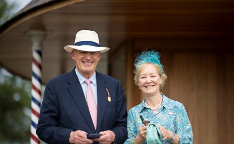 John Gosden and his wife Rachel Hood after Mishriff&#39;s win in the Juddmonte International Stakes<br><br />
York 18.8.21