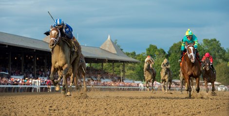 Malathaat with jockey John Velazquez wins the 141st running of The Alabama at the Saratoga Race Course Saturday Aug 21, 2021 in Saratoga Springs, N.Y. 