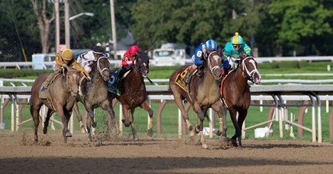#6 Malathaat with jockey John Velazquez breaks in to the lead on the way to the win in the 141st running of The Alabama at the Saratoga Race Course Saturday Aug 21, 2021 in Saratoga Springs, N.Y.  by Skip Dickstein