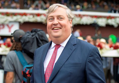 Drew Fleming after Gufo with Joel Rosario win the Resorts World Casino Sword Dancer Stakes (G1T) at Saratoga Race Course in Saratoga Springs, N.Y., on Aug. 28, 2021.