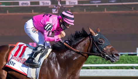 Jockey Junior Alvarado guides High Oak to the win in The Saratoga Special at the Saratoga Race Course Saturday Aug 14, 2021 in Saratoga Springs, N.Y.  