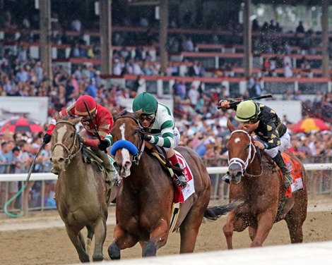 Gamine with John Velazquez win the 43rd Running of The Ballerina (GI) at Saratoga on August 28, 2021. Photo By: Chad B. Harmon