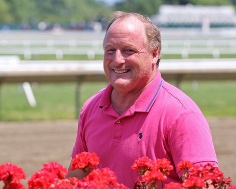 Coach Doug Nunn smiles after the win at Monmouth Park.  Bill Denver's photo/ DEVICE-PHOTO