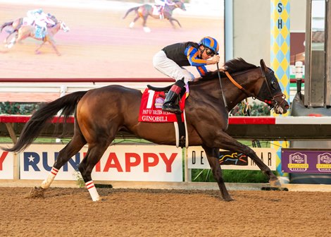 Ginobili and jockey Drayden Van Dyke win the Grade II $200,000 Pat O&#39;Brien Stakes Saturday, August 28, 2021 at Del Mar Thoroughbred Club in Del Mar, CA. Benoit Photo