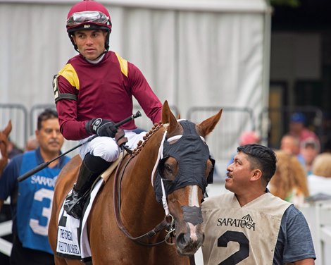 Whitmore with Joel Rosario in parade of Forego (G1)<br>
Scenes from New York Thoroughbred Breeders day during Travers week in Saratoga on Aug. 27, 2021. 