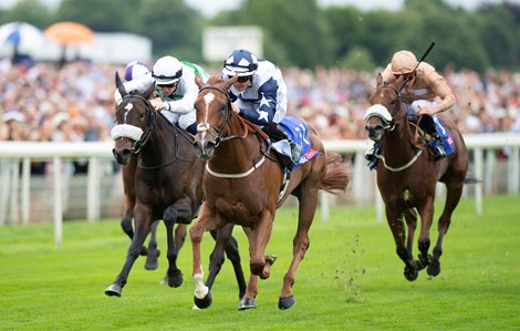 Zain Claudette (Ray Dawson) win the Lowther Stakes<br><br />
York 19.8.21 Pic: Edward Whitaker