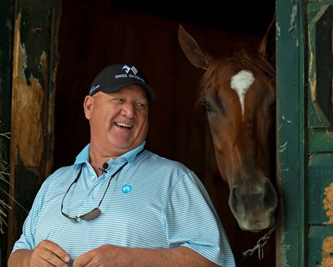 Kenny McPeek with Swiss Skydiver<br><br />
Saratoga racing scenes in Saratoga Springs, N.Y. on Aug. 5, 2021. 