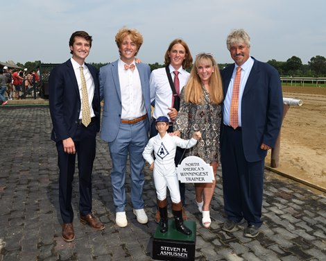 Steve Asmussen breaks the training win record with Stellar Tap at Saratoga on August 7, 2021 Steve Asmussen breaks the training win record with Stellar Tap at Saratoga on August 7, 2021