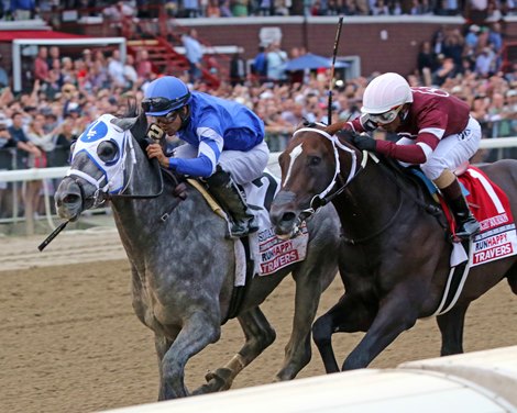 Essential Quality with Luis Saez win the 152nd Running of The Travers (GI) at Saratoga on August 28, 2021