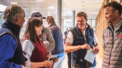 2021 Goffs Premier Yearling Sale<br><br />
Richard Brown (second right) with connections after signing for the &#163;100,000 Ardad colt