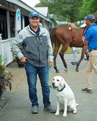 Conrad Bandoroff with Mabel at the Denali consgnment<br>
Keeneland September yearling sales on Sept. 21, 2021. 