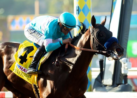 Pinehurst and jockey Mike Smith win the Grade I, 300,000 Runhappy Del Mar Futurity, Monday, September 6, 2021 at Del Mar Thoroughbred Club, Del Mar CA.<br><br />
&#169; BENOIT PHOTO