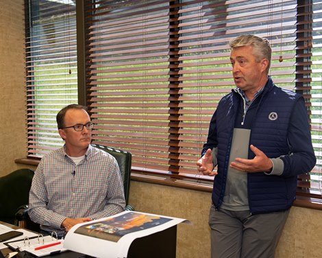 (L-R): Media interview with Cormac Breathnach and Tony Lacy<br><br />
Keeneland September yearling sales on Sept. 23, 2021. 