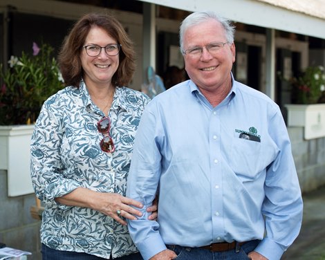 (L-R): Barbara and Francis Vanlangendonck, consignors of Hip 486 colt by Kantharos out of Peggy Jane at Summerfield<br><br />
Keeneland September yearling sales on Sept. 13, 2021. 