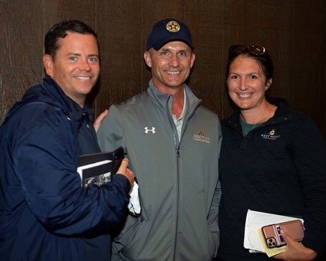(L-R): Jason Blewitt, Terry Finley, and Erin Birkenhauer after purchase of Hip 580 colt by Justify out of True Feelings at Stonehaven Steadings<br>
Keeneland September yearling sales on Sept. 15, 2021. 