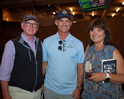 (L-R): Bill Farish, Terry Finley, and Barbara Banke after sale of Hip 300<br><br />
Keeneland September yearling sales on Sept. 14, 2021. 