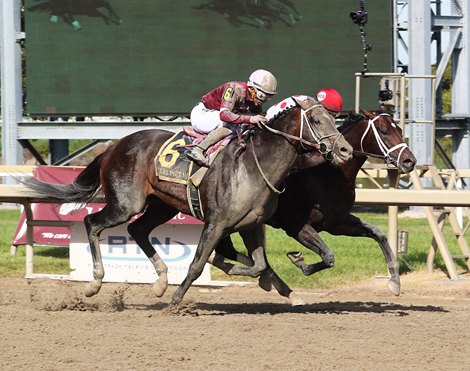 Mind Control (3) with John Velazquez riding won the $200,000 Parx Dirt Mile at Parx Racing in Bensalem, Pennsylvania on September 25, 2021. Silver State (6) finished second by a nose with Ricardo Santana Jr. aboard. Photo By Nikki Sherman/EQUI-PHOTO