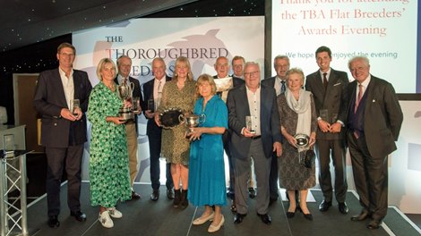 Winners at the TBA Flat Breeders' Awards for 2020 gather for a group photo at the end of the evening