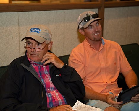 (L-R): Niall and Colin Brennan after buying Hip 2326 colt by Good Magic out of Heart Stealer at Bedouin Bloodstock<br>
Keeneland September yearling sales on Sept. 20, 2021. 