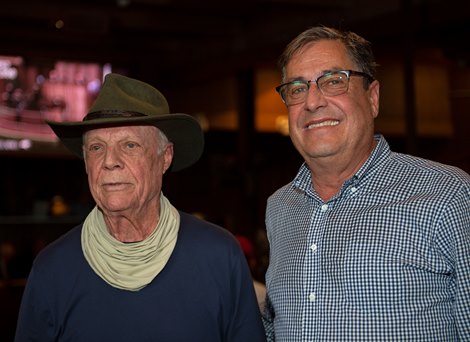 (L-R): Mike Talla and John Sadler after purchase of Hip 580 colt by Justify out of True Feelings at Stonehaven Steadings<br>
Keeneland September yearling sales on Sept. 15, 2021. 