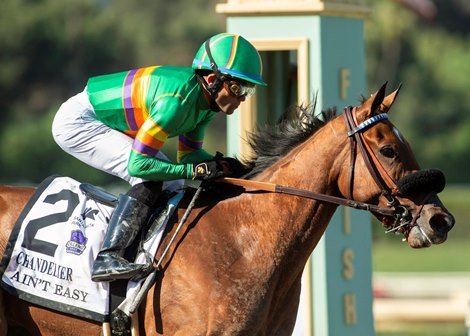 Ain't Easy and jockey Joel Rosario win the G2 $200,000 Chandelier Stakes Friday, October 1, 2021 at Santa Anita Park, Arcadia, CA.