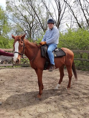 Fahey, who is The Jockey Club Thoroughbred Incentive Program&#39;s Thoroughbred of the Year for 2021. He is shown here at New Beginnings Therapeutic Riding Foundation.
