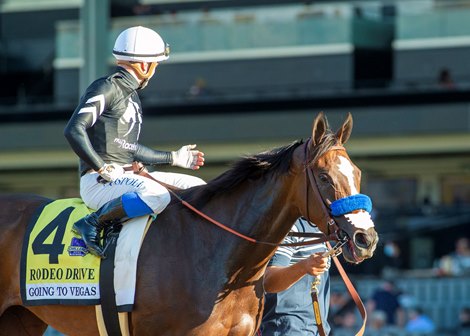 Going To Vegas and jockey Umberto Rispoli win the Grade I $300,000 Rodeo Drive Stakes Saturday, October 2, 2021 at Santa Anita Park, Arcadia, CA.<br><br />
Benoit Photo