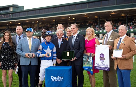 Juju’s Map with Florent Geroux wins the Darley Alcibiades (G1) at Keeneland on Oct. 8, 2021. 