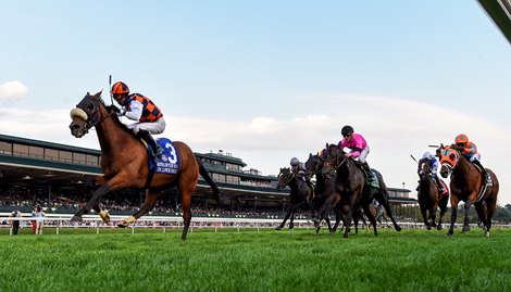 In Love with jockey Alex Achard wins the 36th running of The Keenland Turf Mile GI at Keenland  Saturday Oct. 9, 2021 in Lexington, Kentucky.