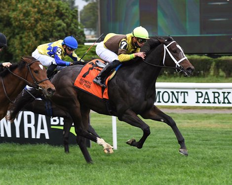 Bubble Rock wins the 2021 Matron Stakes at Belmont Park