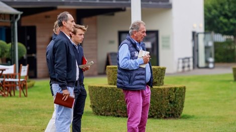 Eric Puerari of Haras des Capucines (left) with Jean-Claude Rouget at  Arqana 2021 October Yearling Sale