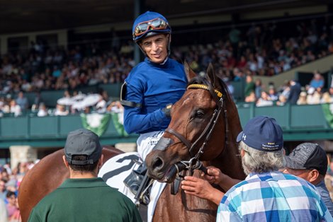 Golden Pal with jockey John Velazquez wins the 25th running of The Woodford Presented by TVG G2 at Keenland  Saturday Oct. 9, 2021 in Lexington, Kentucky.