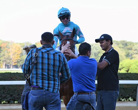 Fluffy Socks wins the 2021 Sands Point Stakes at Belmont Park